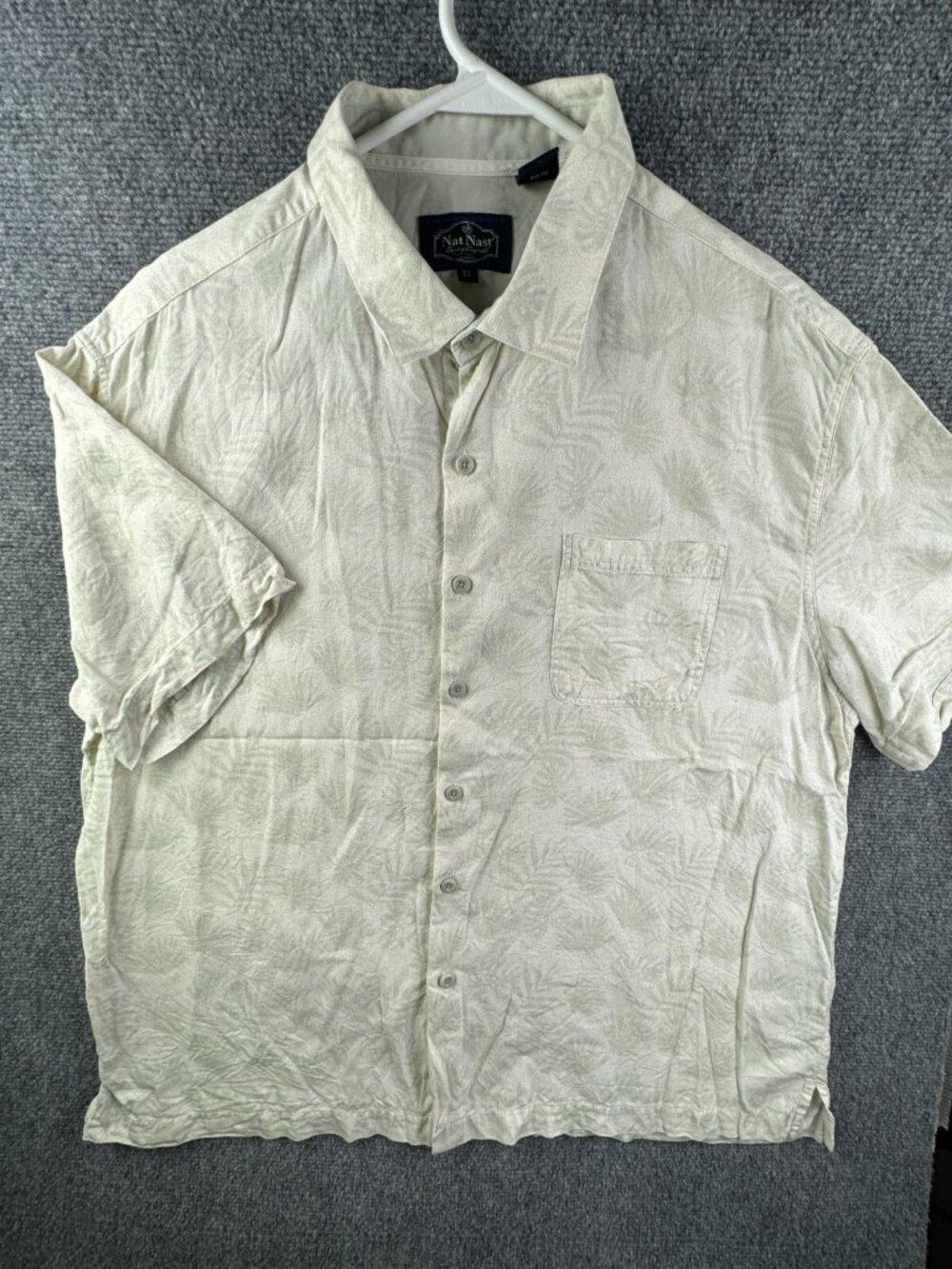 Nat Nast Short Sleeve Button Up Shirt XL Silk Blend Floral Ivory Hawaii Beach